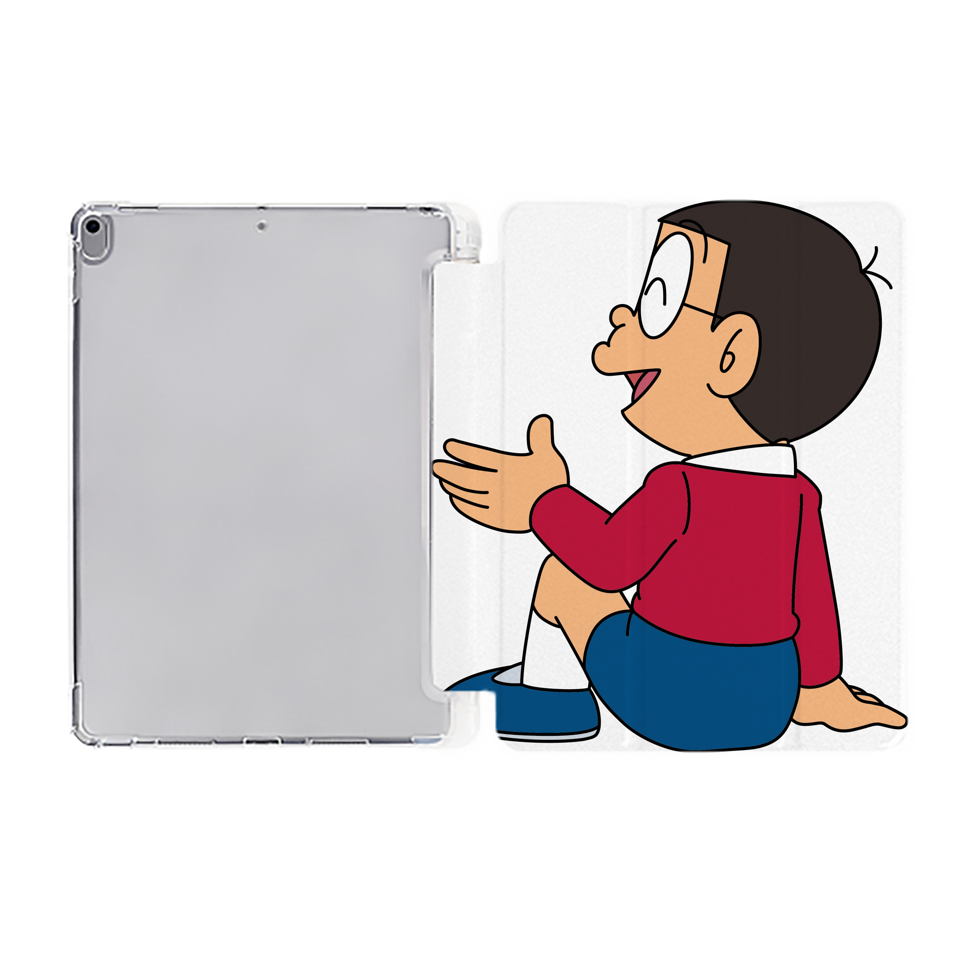 （画像用） ドラえもん 野比 のび太 Doraemon Nobita Nobi IPad ケース ペン収納付き 三つ折りスタンド PUレザー×シリコン 対応機種9.5/10.5/10.9インチ